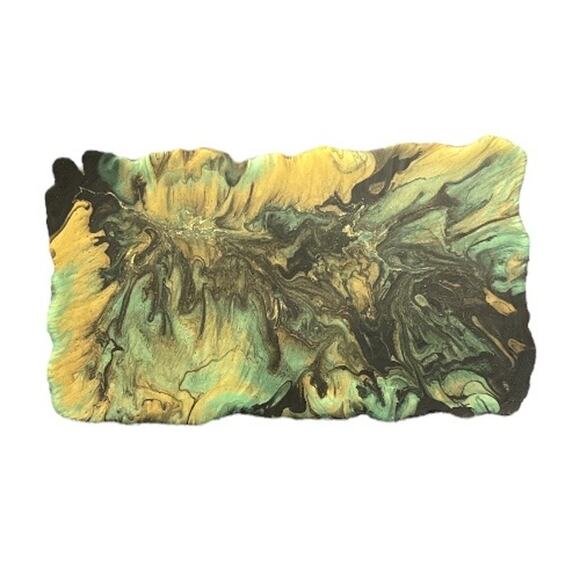 Acrylic Pour Art Resin Black Teal Gold Tray Irregular Edges - Picture 3 of 10